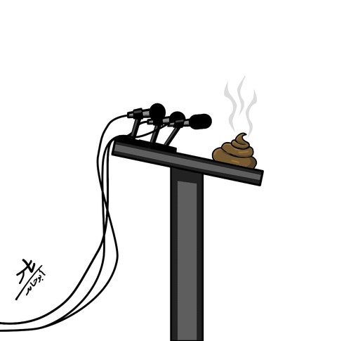 Cartoon: Speech (medium) by yaserabohamed tagged political,speech,poo,shit,press,conference