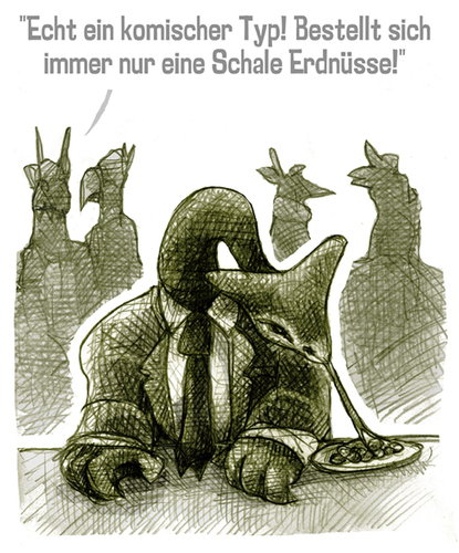 Cartoon: Erdnüsse (medium) by jenapaul tagged humor,monster,drachen,menschen,bar