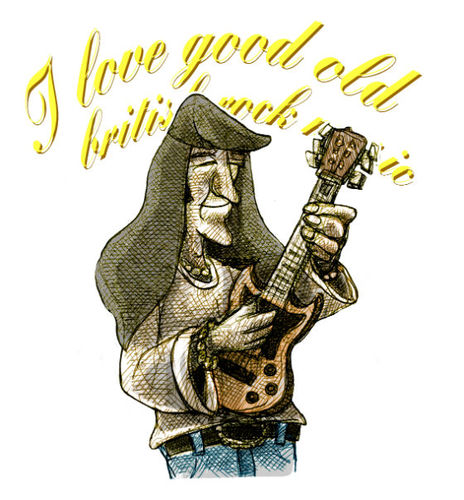 Cartoon: I love good old british rock (medium) by jenapaul tagged rock,music,musician,great,britain,guitarist