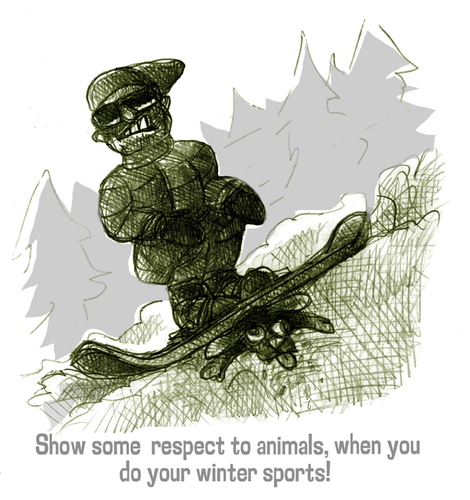 Cartoon: show some respect (medium) by jenapaul tagged winter,sports,animals,snowboard