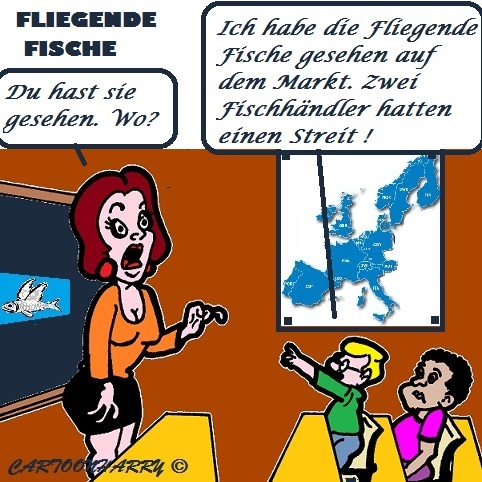 Cartoon: Fliegende Fische (medium) by cartoonharry tagged fische,fliegendefische,schule,markt
