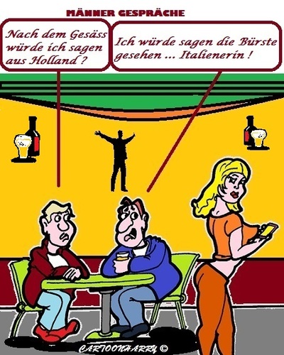 Cartoon: Manner (medium) by cartoonharry tagged maenner,gespraeche,deutsch,italiaenisch,hollaendisch