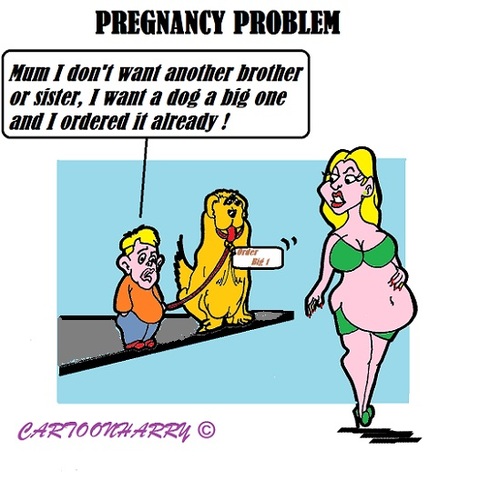Cartoon: Pregnant (medium) by cartoonharry tagged pregnant,pregnancy,brother,sister,dog,problems