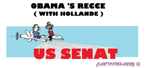 Cartoon: Recce Flight (medium) by cartoonharry tagged usa,france,recce,flight,obama,hollande,syria,toonpool