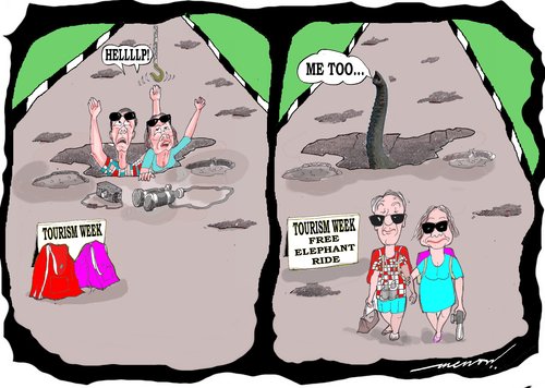 Cartoon: tourist traps in the orient (medium) by kar2nist tagged tourist,potholes,elephant,roads,damages