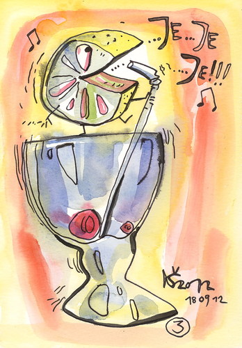 Cartoon: PARTY. TOOT. TUTEN (medium) by Kestutis tagged siaulytis,kestutis,lemon,zitronenscheibe,comic,strip,tuten,toot,microphone,song,music,party,jolly,lithuania,adventure,glass,alcohol