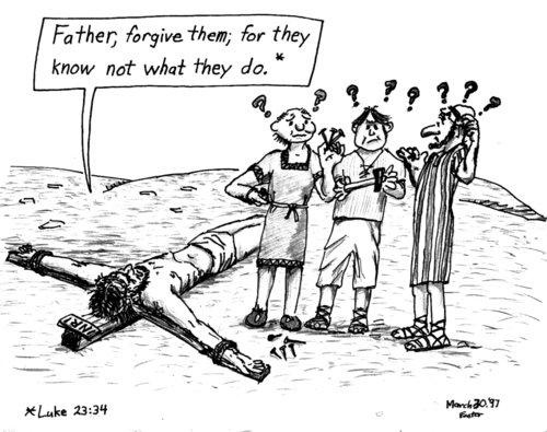 Cartoon: They know not what they do (medium) by Alan tagged they,kreuz,cross,nails,hammer,doof,stupid,ignorance,kreuzigung,karfreitag,lukas,crucifixion,jesus,christus,inri,christ,friday,good,luke,forgive,father