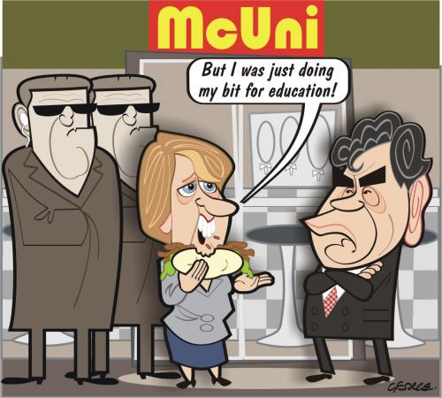 Cartoon: McUniversity (medium) by spot_on_george tagged jacqui,smith,macdonalds,kebab,grodon,brown