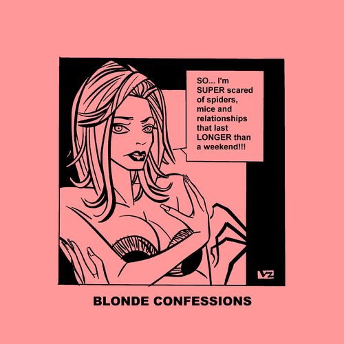 Cartoon: Blonde Confessions - SUPER scare (medium) by Age Morris tagged tags,boobs,hotbabe,dumbblonde,aboutloveandlife,agemorris,blondeconfessions,atomstyle,victorzilverberg,scared,superscared,spiders,mouse,mice,relationships,longer,weekend
