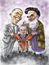 Cartoon: Obama_Khomeini_Netanyahu (small) by Bob Row tagged obama,khomeini,netanyahu,usa,iran,israel,nuclear,treaty