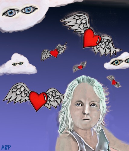 Cartoon: Seeing spirits in the sky (medium) by tonyp tagged arp,girl,spirits,arptoons