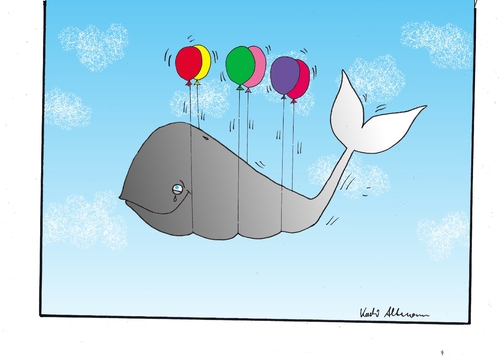 Cartoon: glück (medium) by kader altunova tagged wal,himmel,luftballons,glück,fliegen