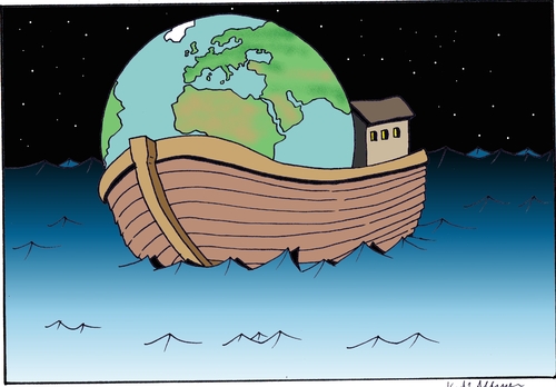 Cartoon: save the world (medium) by kader altunova tagged noah,schiff,meer,ozean,sterne,himmel,erde,welt