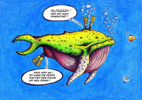 Cartoon: Whale-watching (medium) by Jupp tagged wal,sea,ocean,diver,taucher,jupp,cartoon,whale,meer,illustration
