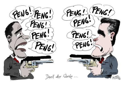 Cartoon: Duell (medium) by Stuttmann tagged obama,romney,tv,duell,wahlen,usa,präsident