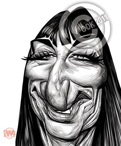 Cartoon: Anjelica Huston (medium) by Russ Cook tagged henry,cintiq,wacom,digital,drawing,illustration,celebrity,horrid,honour,prizzis,66,buffalo,family,addams,morticia,actress,actor,hollywood,famous,movies,caricature,cook,russ,huston,anjelica