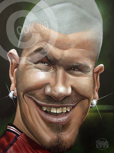 Cartoon: David Beckham (medium) by Russ Cook tagged soccer,cook,russ,celebrity,footie,football,canvas,acrylic,zeichnung,karikaturen,karikatur,star,caricature,beckham,david