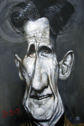 Cartoon: George Orwell (medium) by Russ Cook tagged acrylic,canvas,painting,1984,zeichnung,karikaturen,karikatur,caricature,cook,russ,orwell,george
