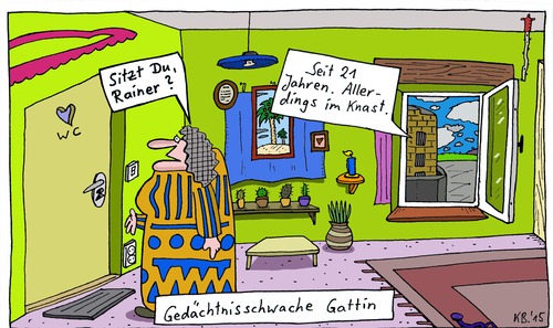 Cartoon: Gattin (medium) by Leichnam tagged gattin,knast,rainer,wc,klo,toilette,sitzen,gedächtnisschwach