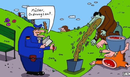 Cartoon: Müller (medium) by Leichnam tagged müller,ordnungsamt,kotzen,falsch,zusammengebaut,deutschland,sauberkeit,beamter,ordnungswidrigkeit