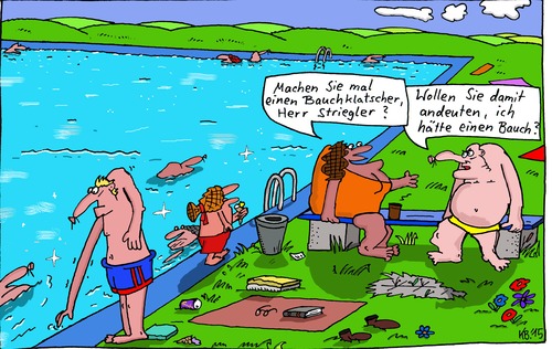Cartoon: Striegler (medium) by Leichnam tagged striegler,bauchklatscher,sommer,sonne,schwimmbad,freibad,andeuten,urlaub,hitze,planschen,wasser,freizeit