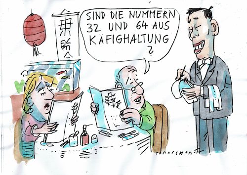 Cartoon: Käfighaltung (medium) by Jan Tomaschoff tagged china,korona,gastronomie,china,korona,gastronomie