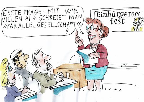 Cartoon: Parallel (medium) by Jan Tomaschoff tagged integration,sprache,parallelgesellschaft,integration,sprache,parallelgesellschaft