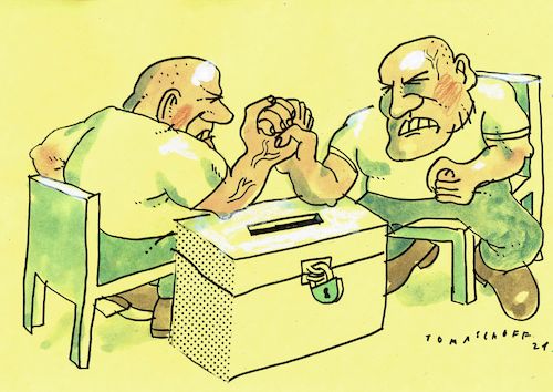 Cartoon: Wahl (medium) by Jan Tomaschoff tagged wahl,kampf,fairness,wahl,kampf,fairness