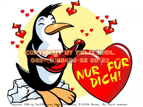 Cartoon: Sympathiefigur - Mascot Pingoo 8 (medium) by FeliXfromAC tagged nice,animals,tiere,tier,logos,sympathiefiguren,mascots,wallpapers,characters,characterdesign,figuren,hey,melde,dich,whimsical,felix,alias,reinhard,horst,design,line,red,love,herzen,beziehung,aachen,pinguin,penguine,greeting,card,singing,gesang