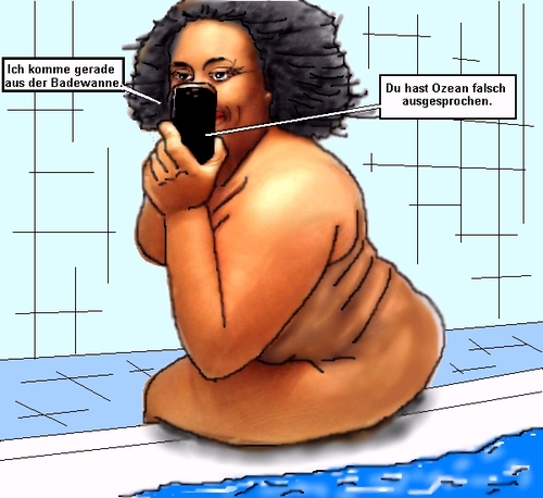 Cartoon: Frisch aus dem Wasser (medium) by sier-edi tagged badewanne,bad,frau,handy,nackt,ozean,telefonieren