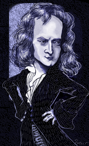 Cartoon: Sir Isaac Newton (medium) by frostyhut tagged science,genius,physics,newton,sirisaacnewton,gravity