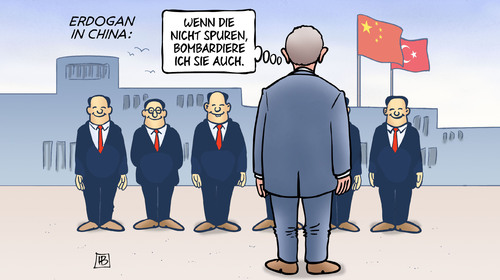 Cartoon: Erdogan in China (medium) by Harm Bengen tagged erdogan,china,bombardieren,bomben,luftwaffe,kurden,nato,is,isis,türkei,krieg,harm,bengen,cartoon,karikatur,erdogan,china,bombardieren,bomben,luftwaffe,kurden,nato,is,isis,türkei,krieg,harm,bengen,cartoon,karikatur
