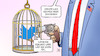 Cartoon: Twitter-Dekret (small) by Harm Bengen tagged zensur,zensieren,schwarz,trump,twitter,vogel,waffe,rassismus,usa,dekret,soziale,netzwerke,kaefig,harm,bengen,cartoon,karikatur