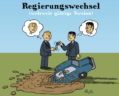 Cartoon: Regierungswechsel (medium) by Andreas Pfeifle tagged regierung,regierungswechsel,wechsel,politik,karren,dreck,fahren,change,government