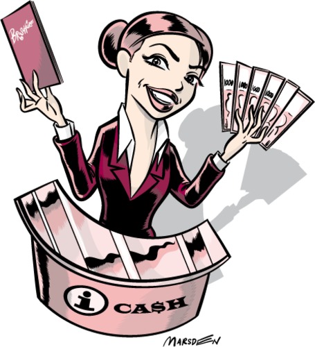 Cartoon: Lady at Reception (medium) by ian david marsden tagged prize,money,winning,win,cash,receptionist,reception,lady