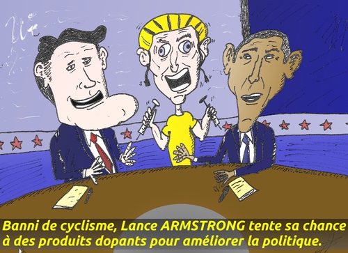 Cartoon: Romney Obama Armstrong en BD (medium) by BinaryOptions tagged mitt,romney,barack,obama,lance,armstrong,sportif,president,debat,seringues,presidentielles,infame,disgrace,honteuse,cycle,cyclisme,caricature,politique,editoriale,affaires,dessin,anime,comique,optionsclick,trader,option,binaires,negociation,options,nouvelles,news,infos,actualites,satire,commerce