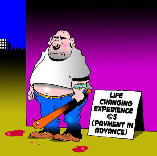 Cartoon: Life changing experience (medium) by toons tagged life,change,career,cosmetic,surgery,thug,sales,euro,miracle,baseball,bat,mid,crisis,cash,in,advance
