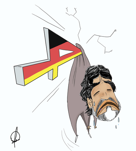 Cartoon: Maradona 4-0 (medium) by omomani tagged maradona,world,cup,argentina,germany