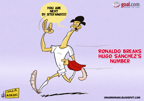 Cartoon: Ronaldo and Hugo Sanchez (medium) by omomani tagged sanchez,hugo,stefano,di,soccer,liga,la,spain,portugal,cartoon,football,madrid,real,ronaldo,cristiano