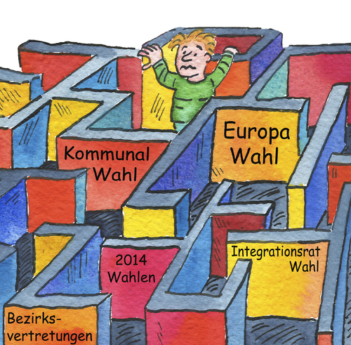 Cartoon: Wahl Europawahl (medium) by sabine voigt tagged wahl,europa,politik,deutschland,nrw,labyrinth,orientierung,entscheidung,stress