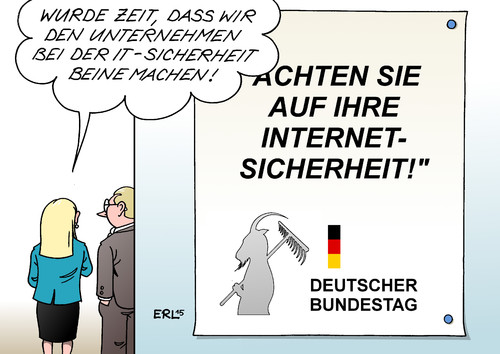 Cartoon: IT-Sicherheit (medium) by Erl tagged it,sicherheit,gesetz,deutscher,bundestag,deutschland,hacker,angriff,hackerangriff,cyberattacke,internet,schadsoftware,trojaner,cyberwar,cyberkrieg,bock,zum,gärtner,karikatur,erl,it,sicherheit,gesetz,deutscher,bundestag,deutschland,hacker,angriff,hackerangriff,cyberattacke,internet,schadsoftware,trojaner,cyberwar,cyberkrieg,bock,zum,gärtner