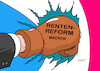 Cartoon: Macron Rentenreform (small) by Erl tagged politik,frankreich,präsident,emmanuel,macron,rentenreform,renteneintrittsalter,erhöhung,64,jahre,entscheidung,ohne,parlament,durchgeboxt,boxhandschuh,karikatur,erl