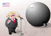 Cartoon: Trump zu Iran (small) by Erl tagged politik,usa,präsident,donald,trump,befehl,militärschlag,raketenangriff,general,iran,konfrontation,nahost,pulverfass,gefahr,eskalation,krieg,außenpolitik,zündschnur,bombe,vergeltung,rede,mikrofon,karikatur,erl