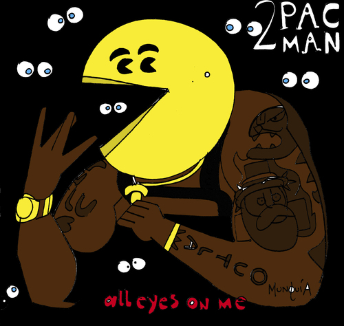 Cartoon: 2 Pac Man (medium) by Munguia tagged 2pac,tupac,shakur,cover,album,parody,pac,man,video,game,rap