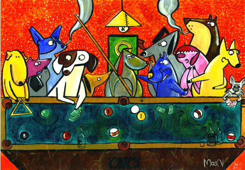 Cartoon: Dogs Playing (medium) by Munguia tagged last,supper,da,vinci,dogs,playing,cards,pool,billard,8ball,ball,munguia,famous,paintings,parodies,picture