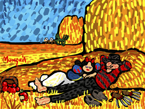 Cartoon: Snow White and Freddy Krueger (medium) by Munguia tagged millet,van,gogh,noon,rest,from,work