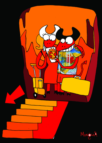 Cartoon: vacations to earth (medium) by Munguia tagged devil,evil,diablo,satan,earth,hell,fire,hot,vacation,vacaciones