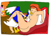 Cartoon: Leda and Donald Duck (small) by Munguia tagged zoo,swan,leda,rubens,munguia,naked,nude,duck,donald,disney,daisy,greek,mithology,griego,costa,rica