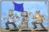 Cartoon: Am Grenzzaun der EU (small) by Kostas Koufogiorgos tagged karikatur,koufogiorgos,illustration,cartoon,grenzzaun,grenze,zaun,eu,europa,union,menschenrechte,solidarität,ideale,flüchtlinge,asyl,stacheldraht,verfangen,abwehr,abschottung