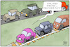 Cartoon: Bahnstreik (small) by Kostas Koufogiorgos tagged karikatur,koufogiorgos,illustration,cartoon,bahnstreik,auto,stau,verkehr,mobilität